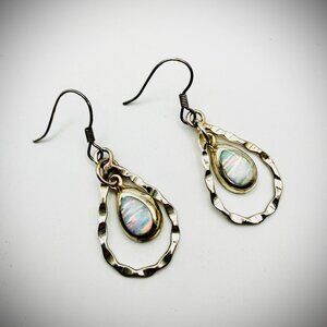 Taxco Mexico Sterling Silver Opal Dangle Earrings